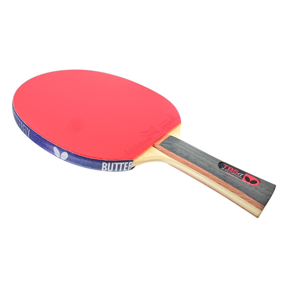 Butterfly Pre-Assembled TB5 Alpha FL Pro-Line with Sriver EL: Diagonal View of entire racket